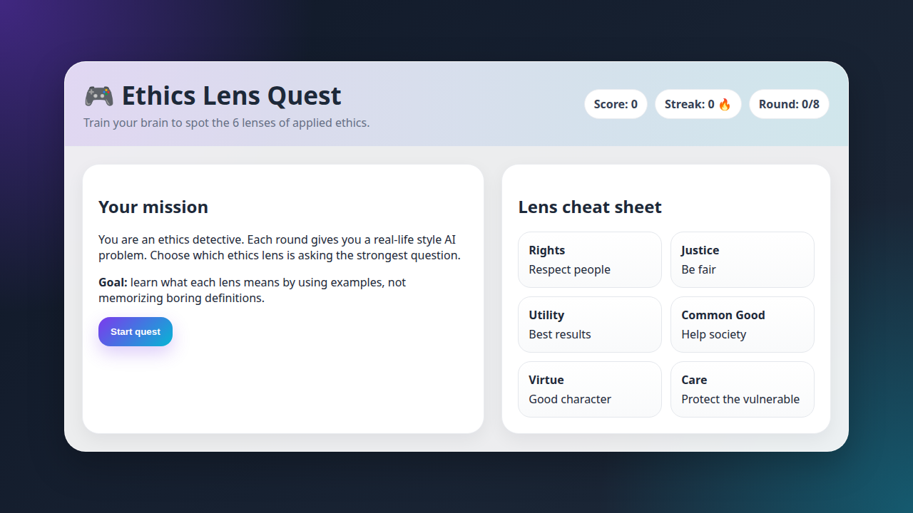 Opening screen of AI Study Game · Nicolás