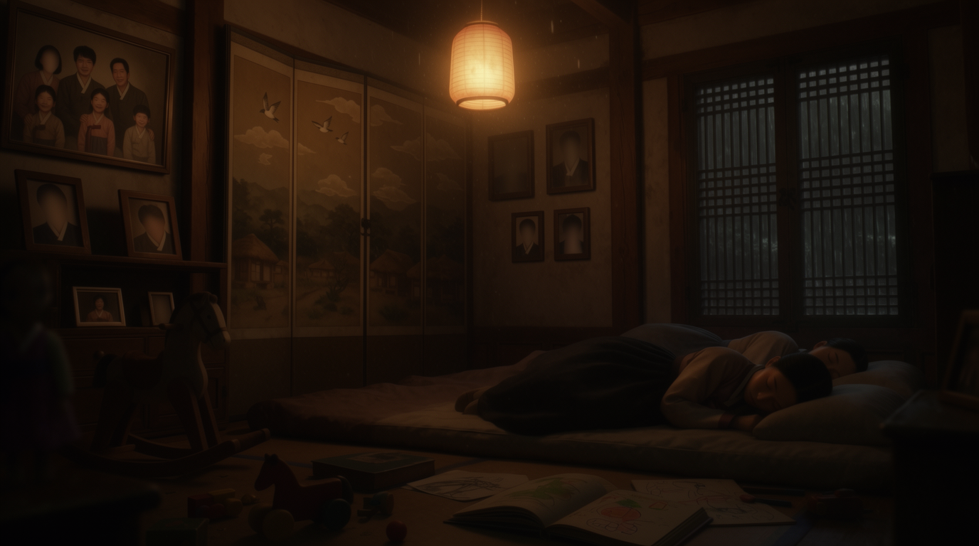 Luna and her mother sleeping in a dark room