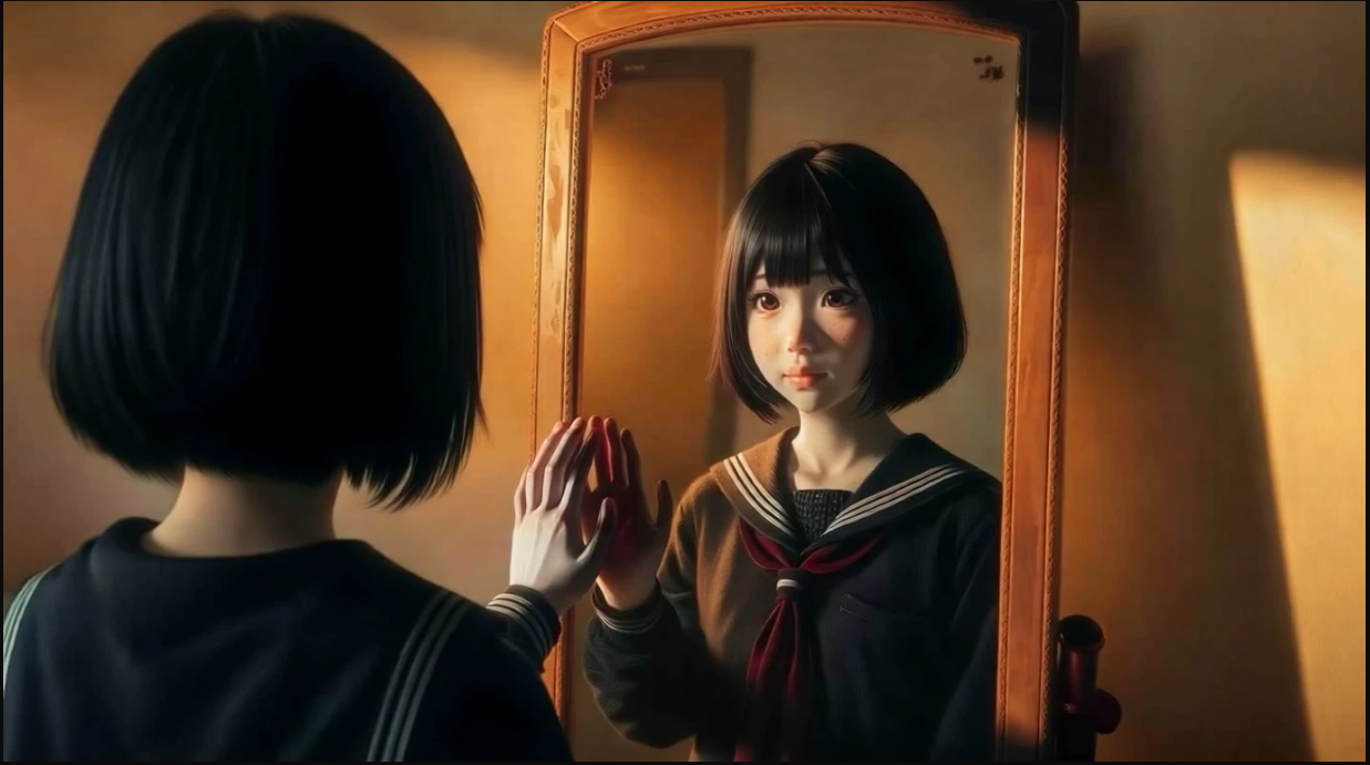 Luna touching a mirror