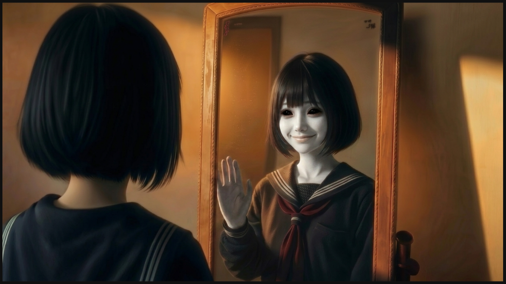 Luna's dark reflection smiling
