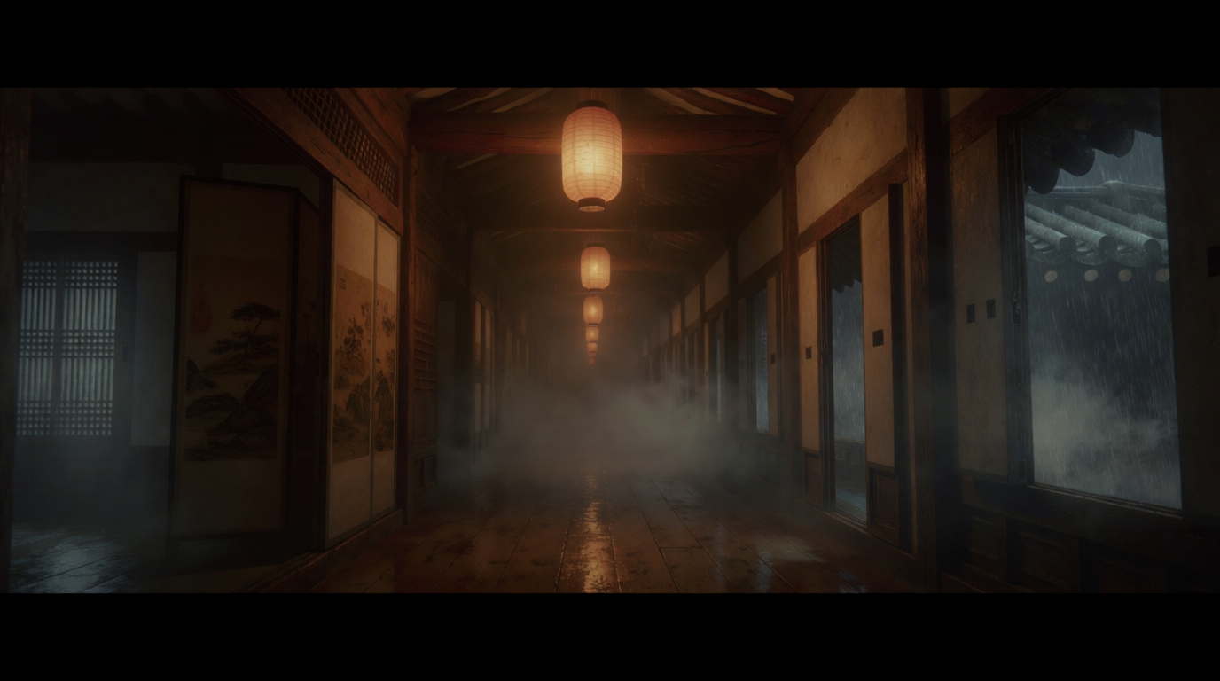 Foggy hanok hallway