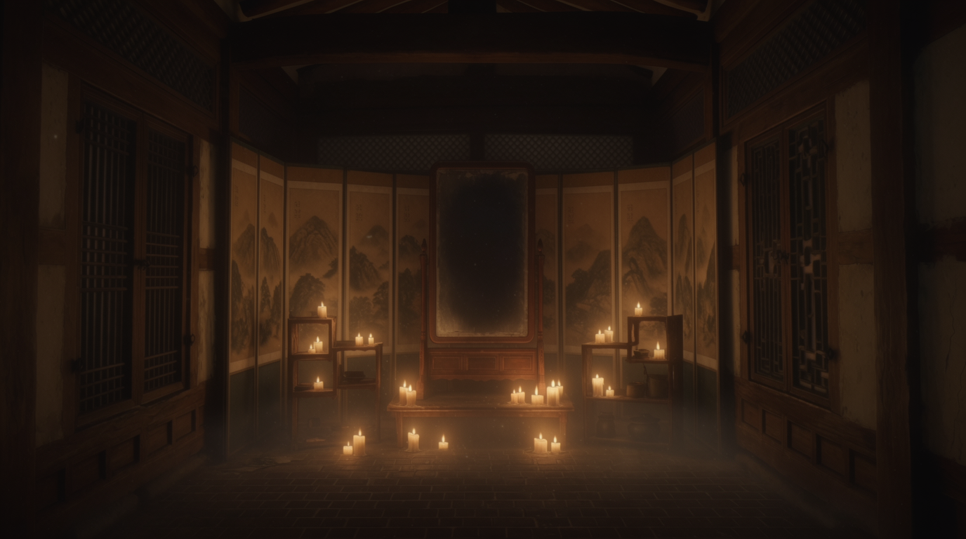 Ancient mirror surrounded by candles