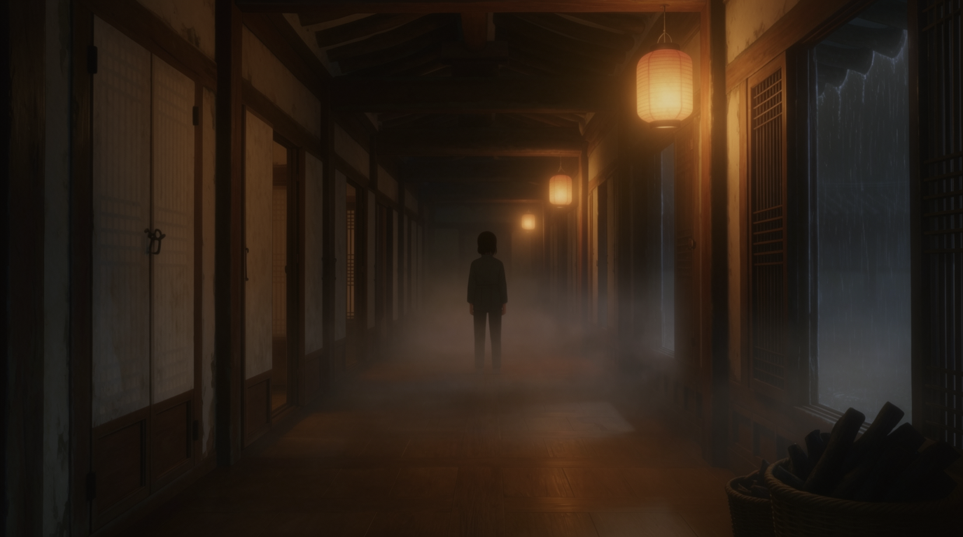 A figure in a misty corridor